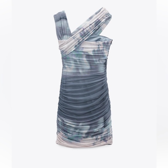 Zara Blue and Gray Tie-Dye Mini Dress - Picture 6 of 10